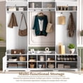 thumbnail image 5 of FFZ 79.1" Hall Tree with Shoe Storage, 4 Cabinets, 7 Hooks and 3 Seating Benches, White, 5 of 14