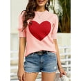 thumbnail image 2 of Womens Puff Short Sleeve Sweater Casual Summer Crew Neck Pullover Tops Ribbed Knit Sweater Blouse Pink L, 2 of 4