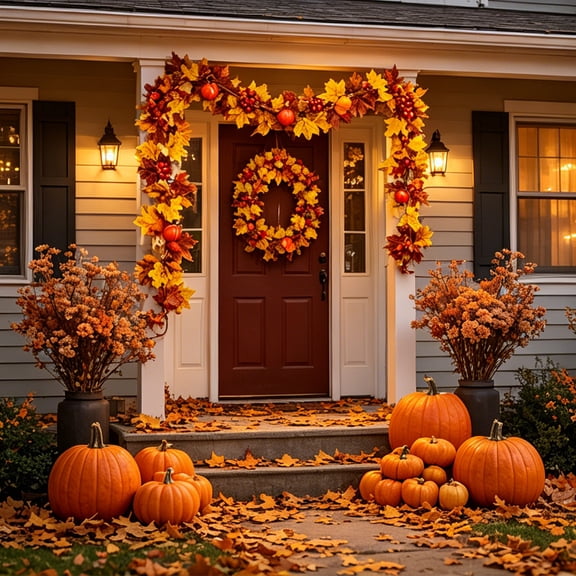 AUNVITO Woven Rattan Pumpkin Maple Leaf Wall Hanging Vine, Artificial Fall Greenery, Halloween Front Porch Indoor Landscape Decor