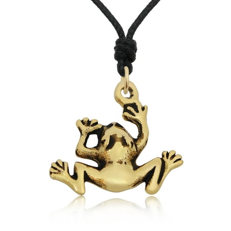 Frog Jewelry - Jumping Frog Prince Handmade Brass Charm Necklace Pendant Jewelry With Cotton Cord