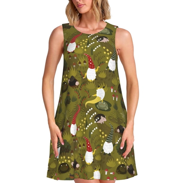 Disketp Gnomes Playing in the Garden para Vestido sin Mangas para Mujeres, Vestidos de Verano para Mujeres, Casual y Holgado para la Playa