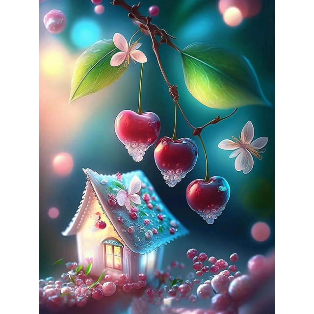 Kit completo de pintura de diamantes 5D para adultos, bordado de diamantes, 40 x 30 cm (casa de dibujos animados) (verde), arte de diamantes de imitación para decoración del hogar