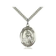 Sterling Silver St. Joan of Arc Pendant 1 x 3/4 inches with Heavy Curb Chain