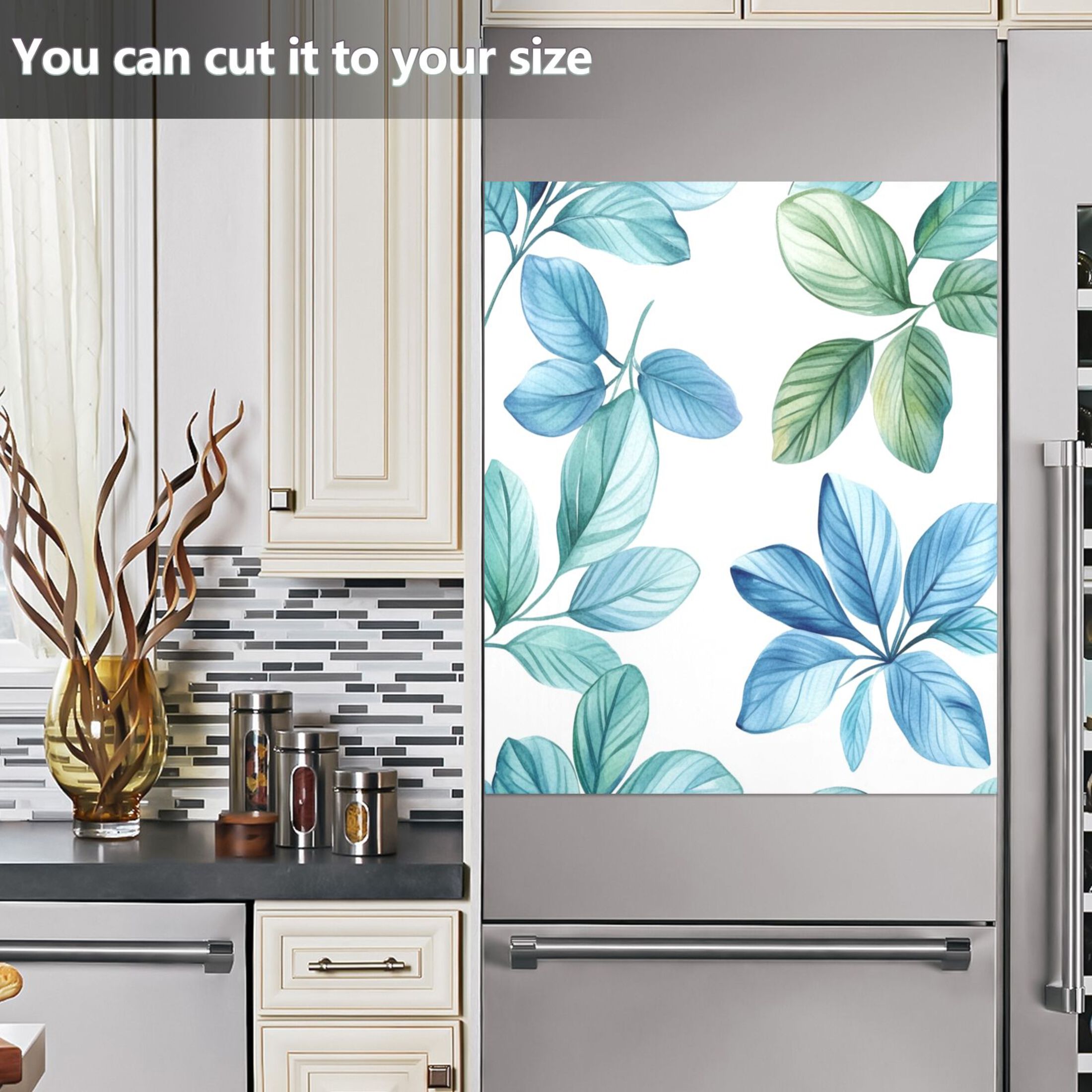 Dishwasher Magnetic Sticker 23x26 Inch Refrigerator Magnetic Sticker Washing Machine Magnetic Sticker Kitchen Panel Magnetic Sticker Home Decor Colorful Blue Leaf