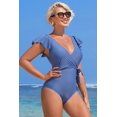 thumbnail image 6 of ATTRACO One Piece V Neck Bathing Suit Tie Front Ruched Swimwear S-XL, 6 of 8