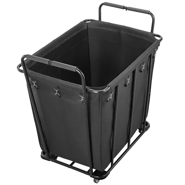 KFFKFF Laundry Cart, Rolling Grocery Utility Cart with Waterproof Liner & Swivel Wheels, 260 LBS Large Load Capacity, Heavy Duty Shopping Basket, Black