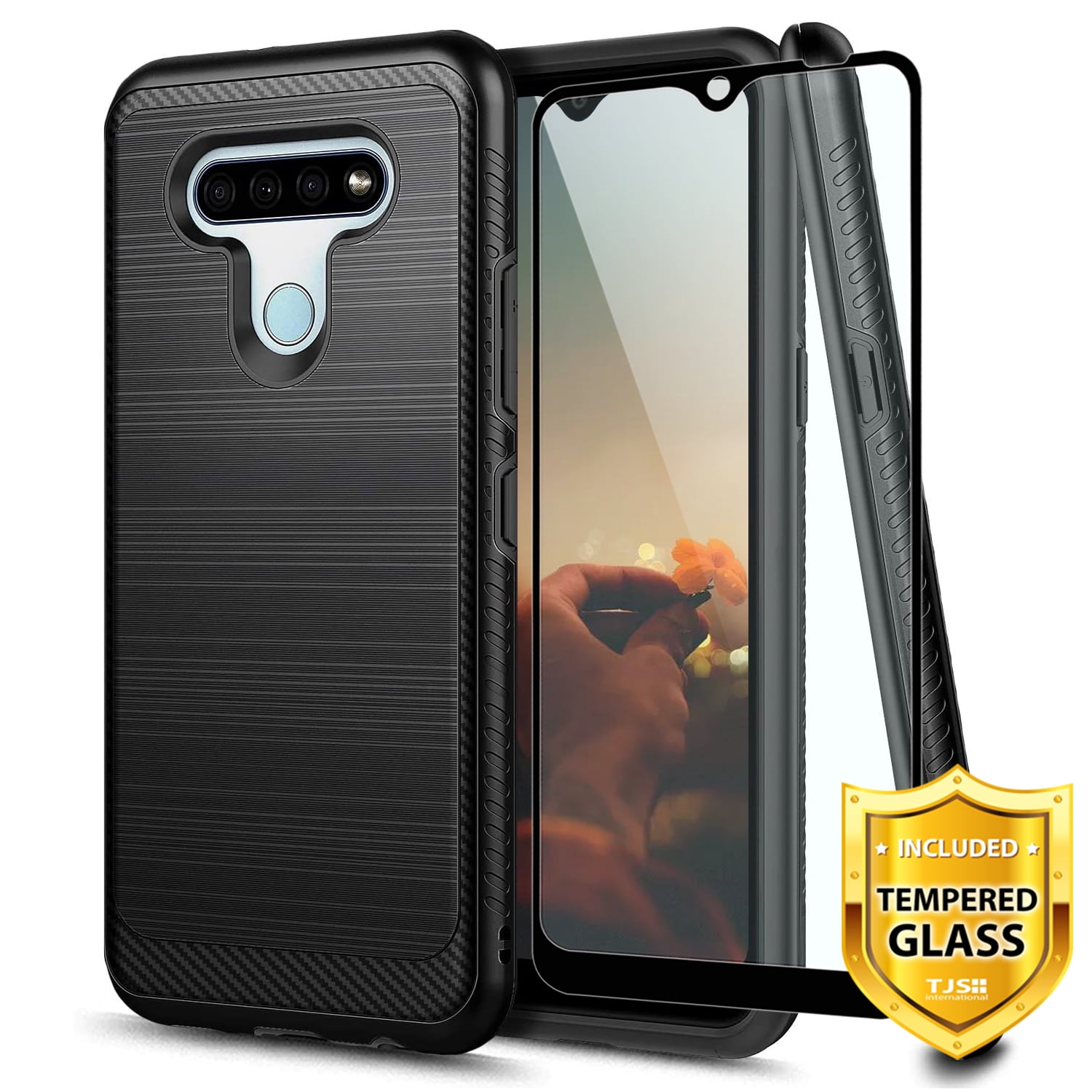 TJS for LG Stylo 6 Phone Case, with [Full Coverage Tempered Glass
