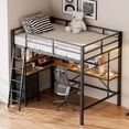 thumbnail image 3 of Uiowio Full Metal Loft Bed Frame with L-Shaped Desk & LED Lights & Charging Station, Loft Bed with 3 Fabric Drawers & 2 Storage Shelves, Safety Guard & Stairs, Black, 3 of 9
