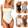 thumbnail image 4 of WBQ Women's Bodysuits Sexy Ribbed Strappy Square Neck Sleeveless Tummy Control Tank Tops Bodysuits, 4 of 5