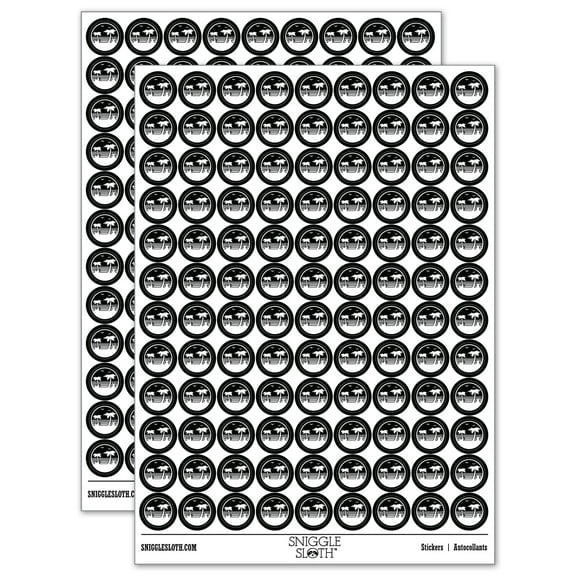 Tropical Beach with Palm Trees 200  Round Stickers - Black - Gloss Finish - 0.50" Size