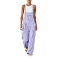thumbnail image 2 of WULMLEO Women Long Casual Loose Cargo Bib Pants Overalls Baggy Rompers Outdoor Hiking Wide Leg Jumpsuits with Pockets Purple XL, 2 of 5
