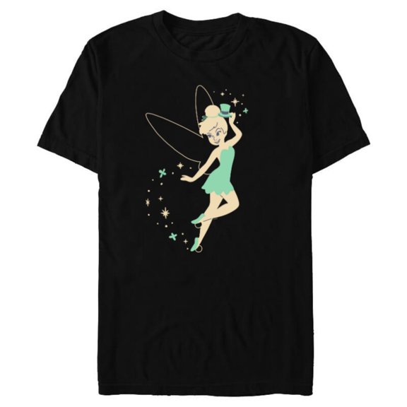 Disney Tinker Bell Lucky Leprechaun Hat St Patrick’s Day - Short Sleeve Blended T-Shirt for Adults - Customized-Black
