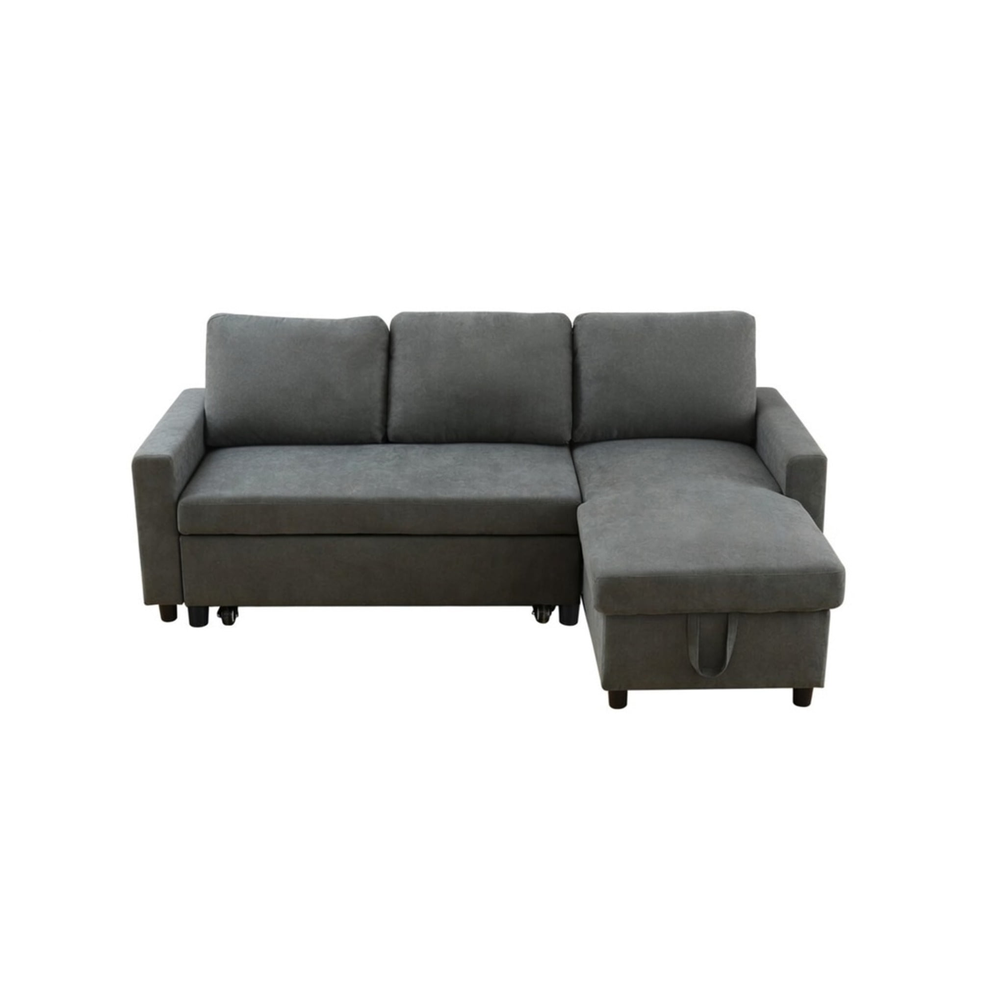 TiramisuBest L-Shaped Convertible Sofa Bed with Reversible & Storage Chaise,84"W Fluffy Flannel Sectional Sleeper for Living Room,Dark Gray