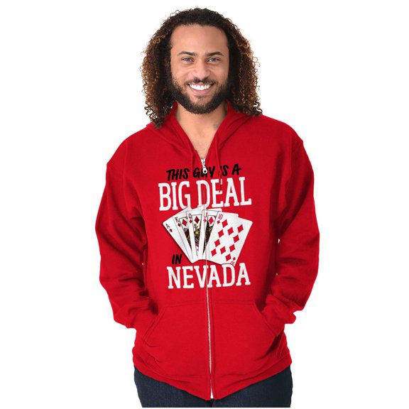 Funny Poker Hand Nevada NV Tourism Men's Big & Tall Graphic Zip Up Hoodie Brisco Brands 2X