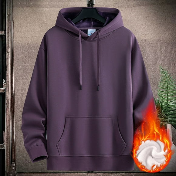 Pisexur Mens Sweatshirt Comfortable Mens Hoodies Long Sleeve Shirts for Men Solid Color Long Sleeved Hooded Thick Hoodie Jacket Purple,M