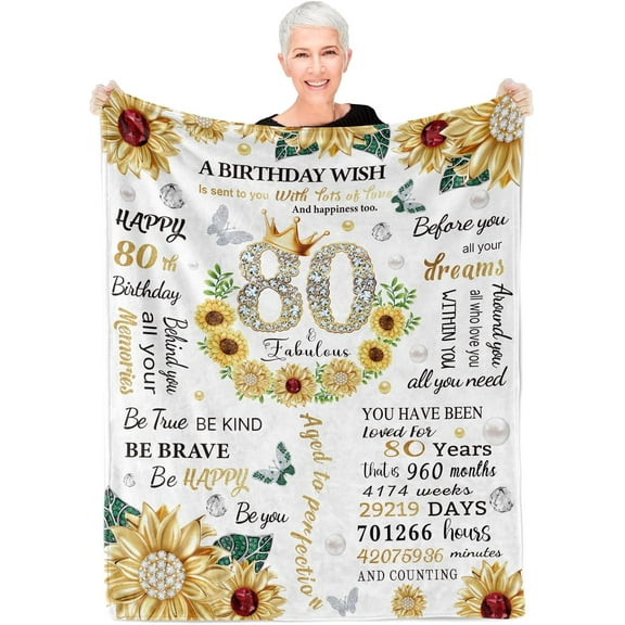 80th Birthday Gifts for Women, 60x80 Inch Sunflower Throw Blanket Birthday Gift for 80 Year Old Woman Birthday Blankets, 80th Birthday Gifts Ideas 80 Year Old Birthday Decorations Gift for Mum Grandma