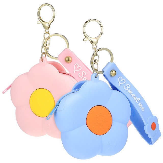 MasteelfCA 2Pcs Coin Purses Flower Shape Silicone Wallet Earphone Pouch Pendant for Women Girls