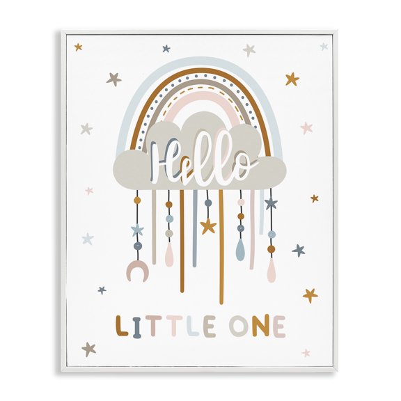 Stupell Industries Minimalist Hello Little One Patterned Stars Nursery Rainbow White Framed Giclee Art, 16 x 20, by Angela Nickeas