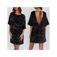 thumbnail image 3 of SUNSIOM Femmes Paillettes Scintillantes Mini Robe de Soirée Robe de Club Décontracté en Vrac Manches Courtes Cravate Backless Paillettes Robes, 3 of 9