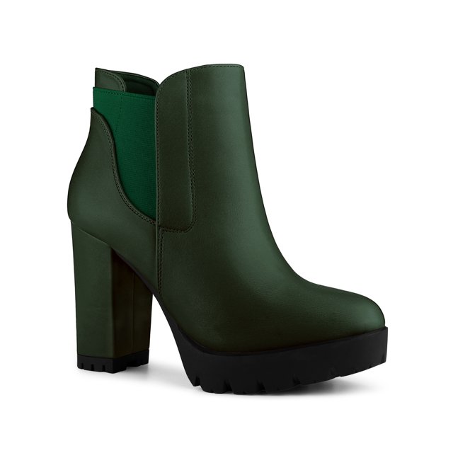 Unique Bargains Bottes Chelsea à Talons Hauts Épais à Plateforme pour Femmes Vert Foncé (Taille 7,5)
