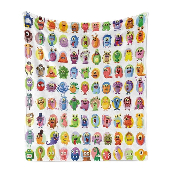Animation Soft Flannel Fleece Throw Blanket, Little Graphic Baby Monsters Nursery Room Colored Cartoons Artwork, Cozy Plush for Indoor and Outdoor Use, 60" x 80", Multicolor, by Ambesonne