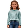 thumbnail image 3 of Ticikt Girls Boys Striped Thumb Hole Long Sleeve Shirts Kids Crewneck Tunic Tops Curved Hem Tees,Color:Green,Size:3-4 Years, 3 of 4