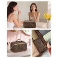 thumbnail image 5 of Leopard Print Travel Makeup Bag Cosmetic Bag Toiletry Bag for Women, Wide Open Organizer Pouch with Divider Handle Portable Quilted Open Flat, Brown, 5 of 7