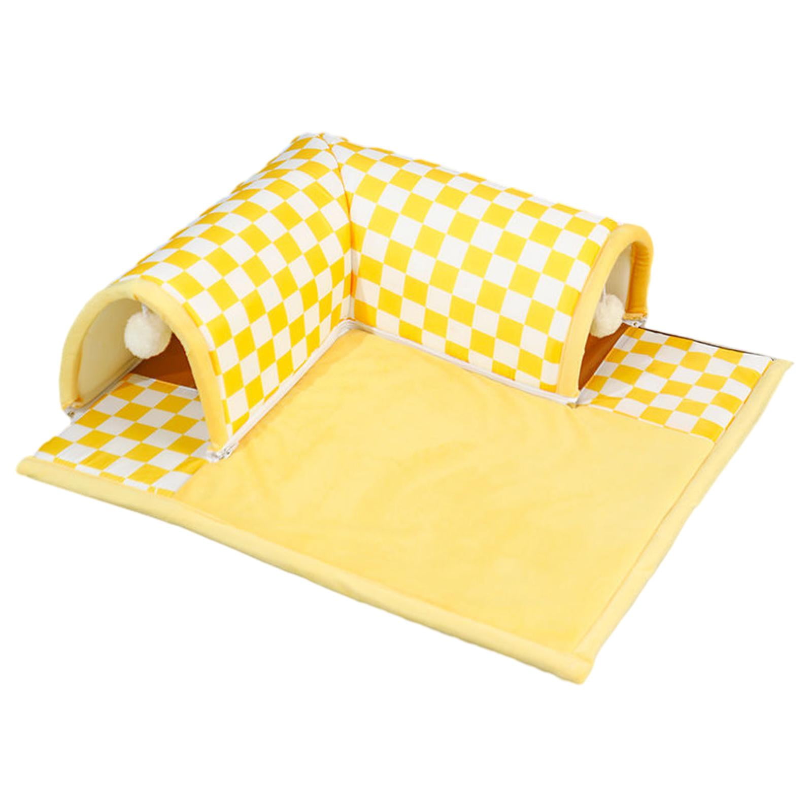 EHJRE Cat Tunnel And Bed Toy Interactive Breathable Kitty Training Playing Hut Play Center for Rabbit Hamster Small Animals Outdoor XL yellow