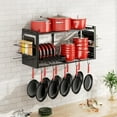 thumbnail image 6 of 31 Inch Wall Mounted Pot Rack with 20 Hooks, 3-in-1 Kitchen Organizer for Pots Pans and Lids, Heavy Duty Metal Hanging Storage Shelf, Black, 6 of 6