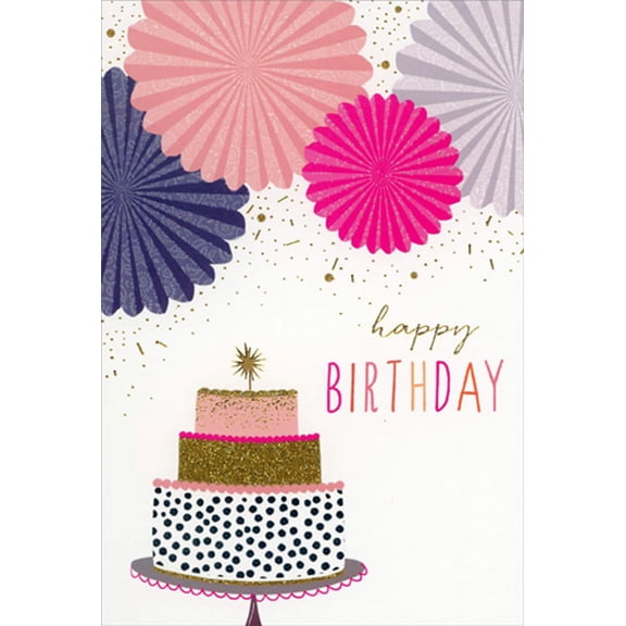 Pictura Sparkling Three Layer Cake : Paper Fans Birthday Card