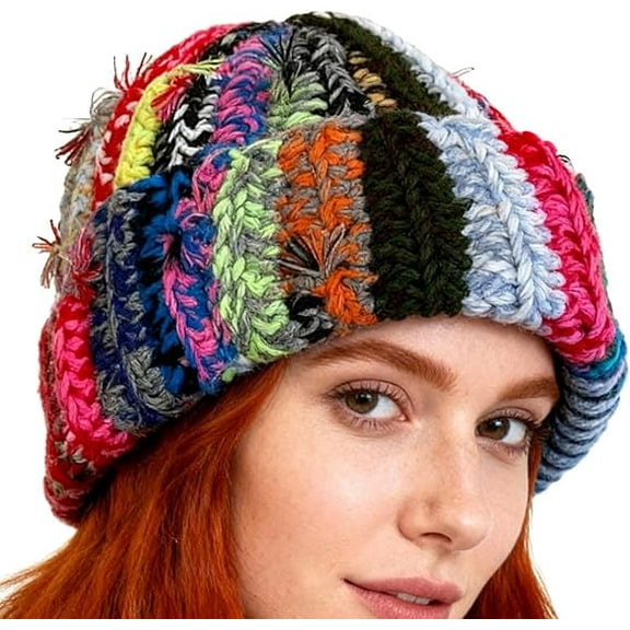 Winter Beanie,Colorful Striped Thermal Beanie,Comfortable Knitted Hat - for Winter Daily Commuting Skiing Indoor Outdoor Travel Office（A）