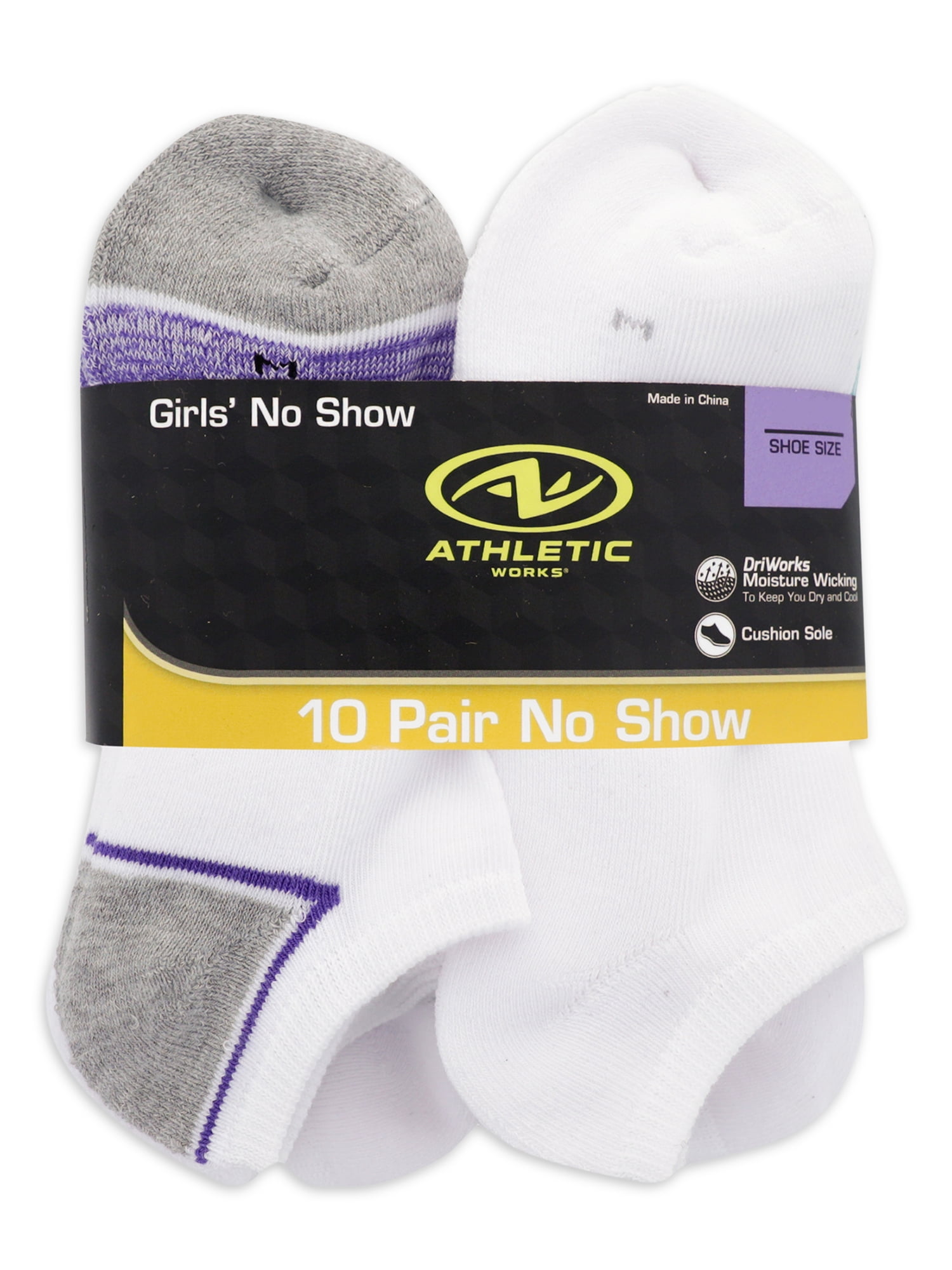 Athletic Works No Show & Liner Moisture Wicking Durable Stretchy Solid Ribbed Socks (Little Girls or Big Girls) 10 Pack