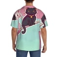 thumbnail image 3 of Balery Cats On Broomstick Camisa Casual de Manga Corta con Botones para Hombre, Texturizada, Estilo Cubano, para Playa, Verano-Small, 3 of 5