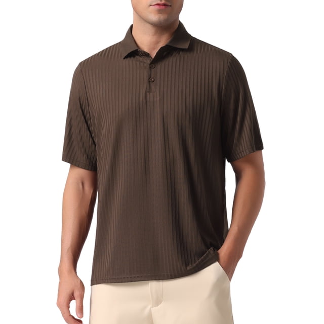 CAMISETAS POLO DE MALLA DE TEXTURA SÓLIDA PARA HOMBRES CHIC DE VERANO, MANGA CORTA, L, COLOR MARRÓN OSCURO