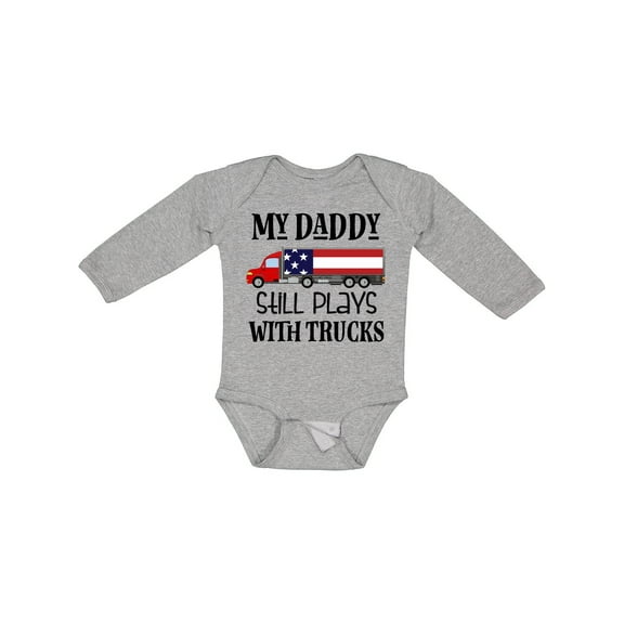Inktastic Daddy Plays with Trucks Boys or Girls Long Sleeve Baby Bodysuit