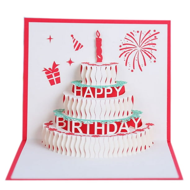 3d pour pop-up carte de vœux Joyeux anniversaire gâteau musique led carte  postale avec enveloppe