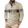 thumbnail image 2 of Zylanna Men's Long Sleeve Polo Shirts, Slim Fit Turndown Collar Spring Fall Color Block Casual Pullover Tops for Man Beige, 2 of 6