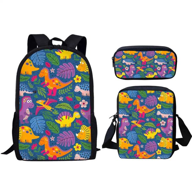 Dinosaur Backpack with Lunch Bag Pencil Case Primary Middle School Students Boys Girls Kids Cartoon Dinosaur School Bag 3pcs Set