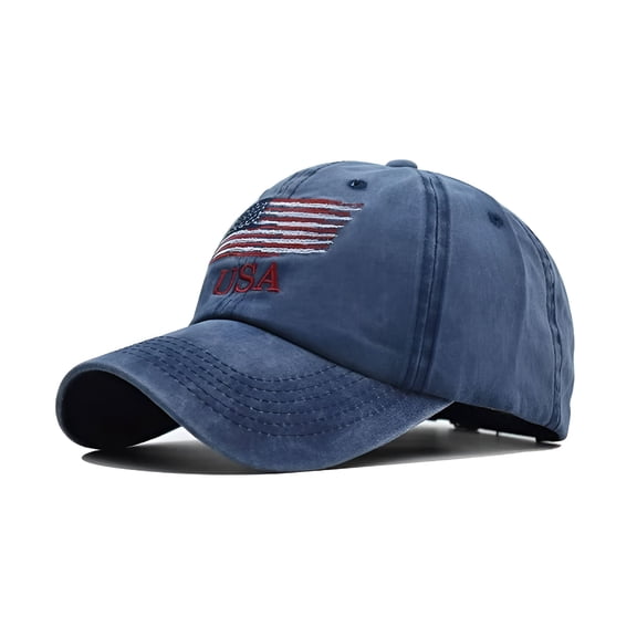 TELOLY American Flag Baseball Cap,Embroidery Adjustable Washed Vintage Cotton Denim Distressed Hat for Women Men
