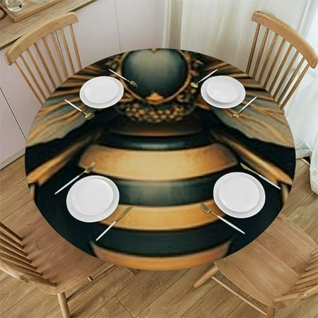 

Patifu Bee Flowers Crown Round Tablecloth 100% Polyester Stain-Resistant Washable Indoor Outdoor Table Cover Single-Sided Printing Ideal for Restaurants Weddings Parties 54 -58