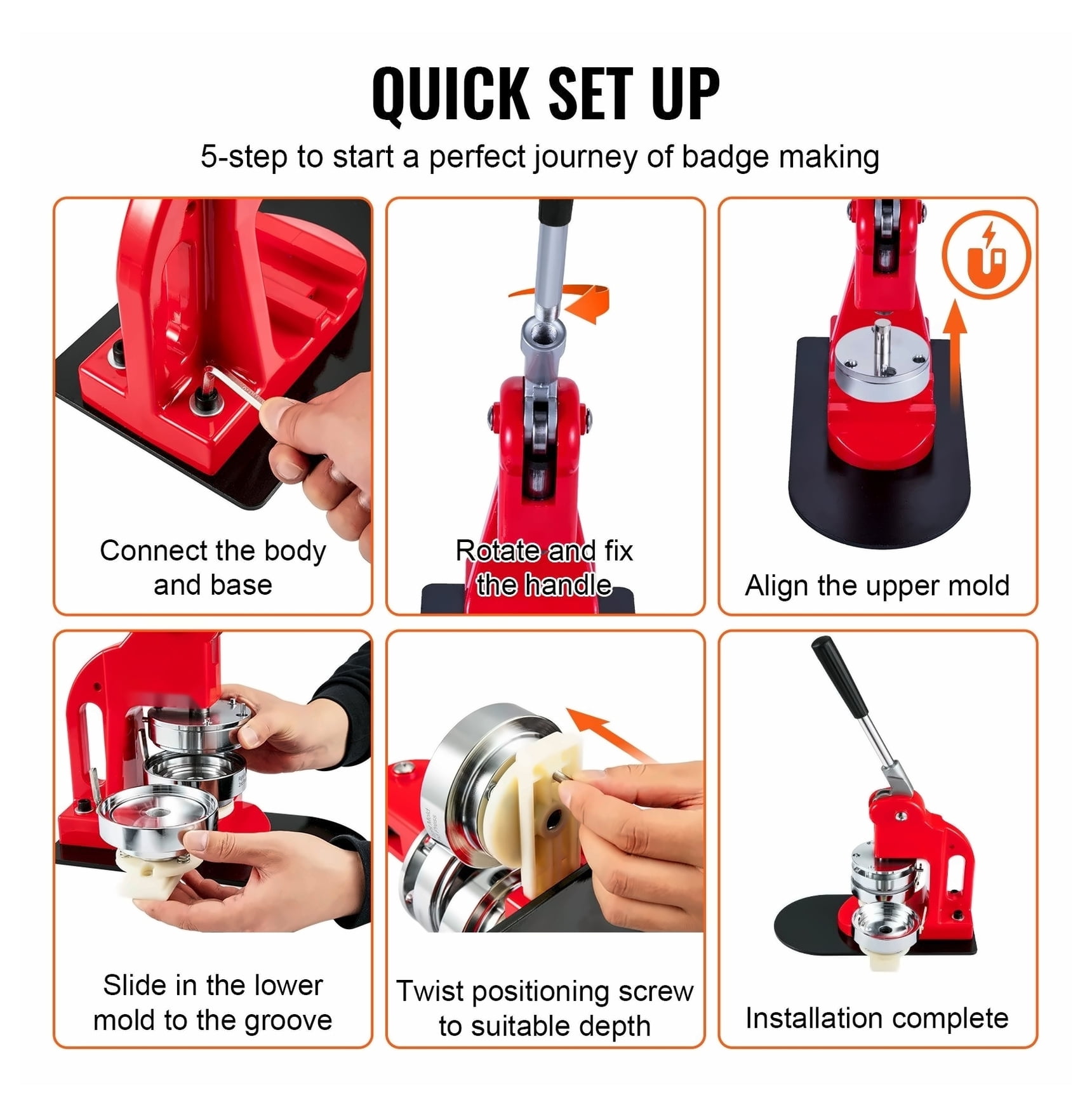 Button Maker Machine 3", 75MM Badge Maker with 500 Parts - Press Kit for DIY Crafts, Pins, Badges, Easy Installation, Home & Business Use