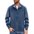 thumbnail image 2 of TOUMENY Men Sweater Long Sleeve Casual Half Zip Mock Neck Fleece Knit Pullover Solid Winter Warm Slim Fit Fashion Tops Dark Blue XXXL, 2 of 7