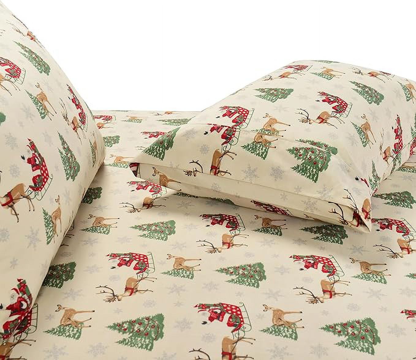 Holiday Pattern 6-Piece Luxury Soft Bed Sheets, 1500 Premium Hotel Quality Microfiber, Wrinkle & Fade Resistant Bedding Set, King, Santa Moose