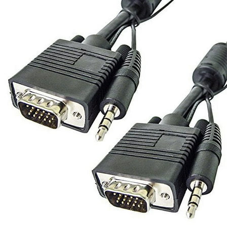 AYA 6Ft. (6 Feet) SVGA Male-to-Male Monitor Cable 28AWG with Stereo 3.5mm Audio