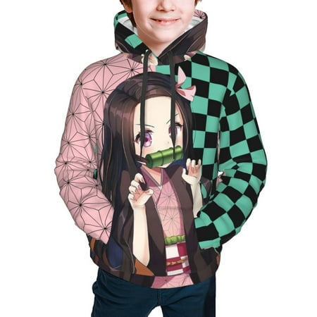 Kids Demon Slayer Nezuko Pullover Hoodie With Pocket 3d Printed Novelty Anime Hooded Sweatshirt For Boy Girl