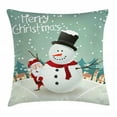 thumbnail image 1 of Christmas Throw Pillow Cushion Cover, Merry Christmas Cartoon with Santa Snowman Pines Houses Winter, Decorative Square Accent Pillow Case, 24 X 24 Inches, Almond Green Eggshell Red, by Ambesonne, 1 of 2