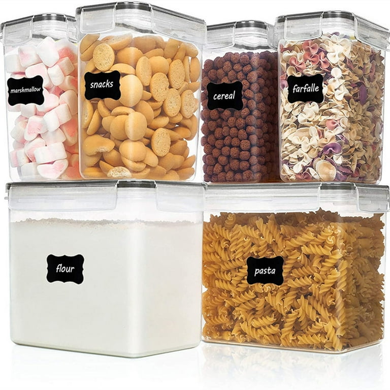 6pcs Airtight Food Storage Container With Lid - Bpa-free Plastic Kitchen  Pantry Organization And Storage For Dry Food Grains, Pasta, Flour, Sugar,  With Labels, Marker, Dishwasher Safe