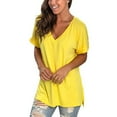 thumbnail image 4 of Camisetas de verano para mujer, camisetas con cuello en V para mujer, camisetas de talla grande para mujer, camisetas de manga corta (amarillo, talla M), 4 of 5