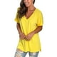 thumbnail image 4 of Camisetas de verano para mujer, camisetas con cuello en V para mujer, camisetas de talla grande para mujer, camisetas de manga corta (amarillo, talla M), 4 of 5