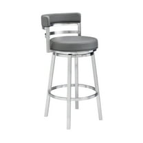 Madrid Bar Stool 30" Seat Height Swivel with Brushed Stainless Steel and Gray Faux Leather